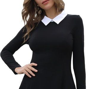 Wednesday Adamns Dress Collar Fit and Flare Skater Dress